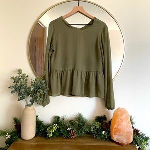 LOFT Green Peplum Blouse Size Small